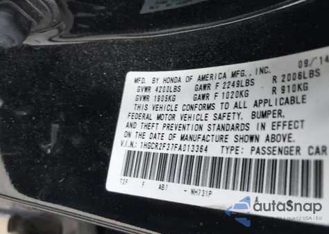 2015 Honda Accord Lx z USA, uszkodzony, nr VIN 1HGCR2F37FA013364